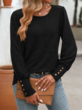 Decorative Button Round Neck Long Sleeve T-Shirt - Trendsi - Flyclothing LLC