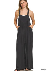 Zenana Woven Rayon Crepe Wide Leg Overalls - Trendsi - Flyclothing LLC