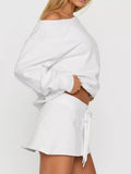 Boat Neck Sweatshirt and Mini Skirt Set - Trendsi - Flyclothing LLC