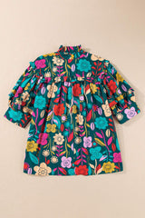 Printed Tie Neck Half Sleeve Blouse - Trendsi - Flyclothing LLC
