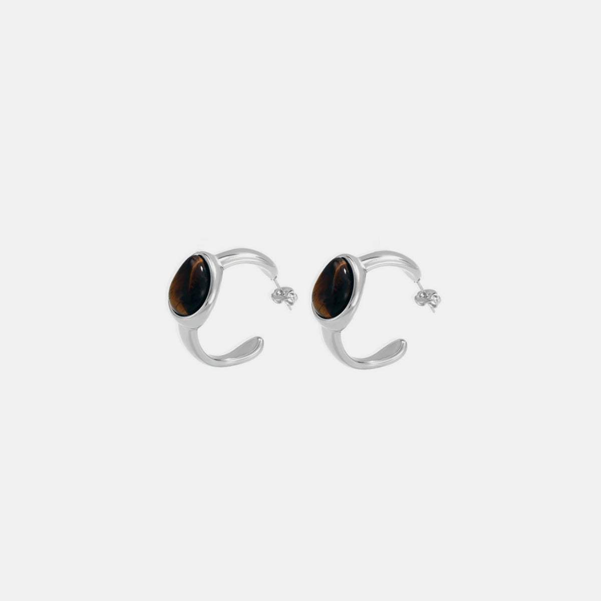 Stainless Steel Natural Tiger's Eye C-Hoop Earrings - Trendsi - Flyclothing LLC