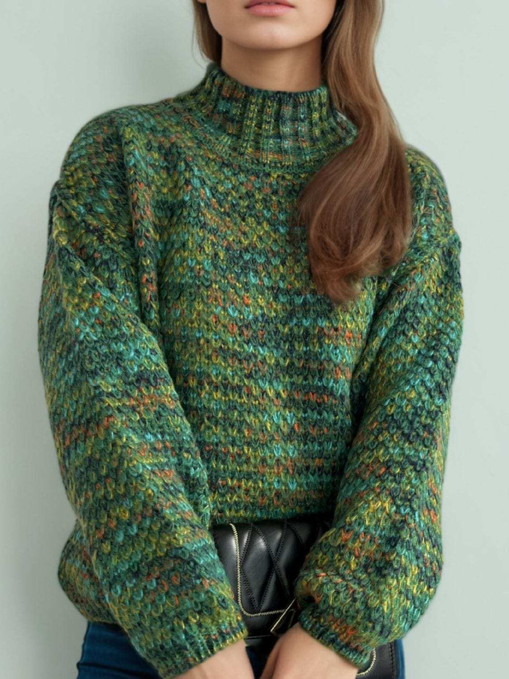 Heathered Turtleneck Dropped Shoulder Sweater - Trendsi - Flyclothing LLC