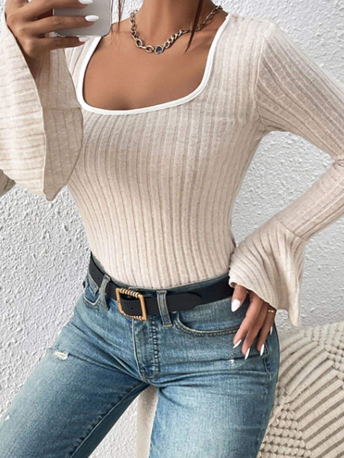 Scoop Neck Long Sleeve T-Shirt - Trendsi - Flyclothing LLC