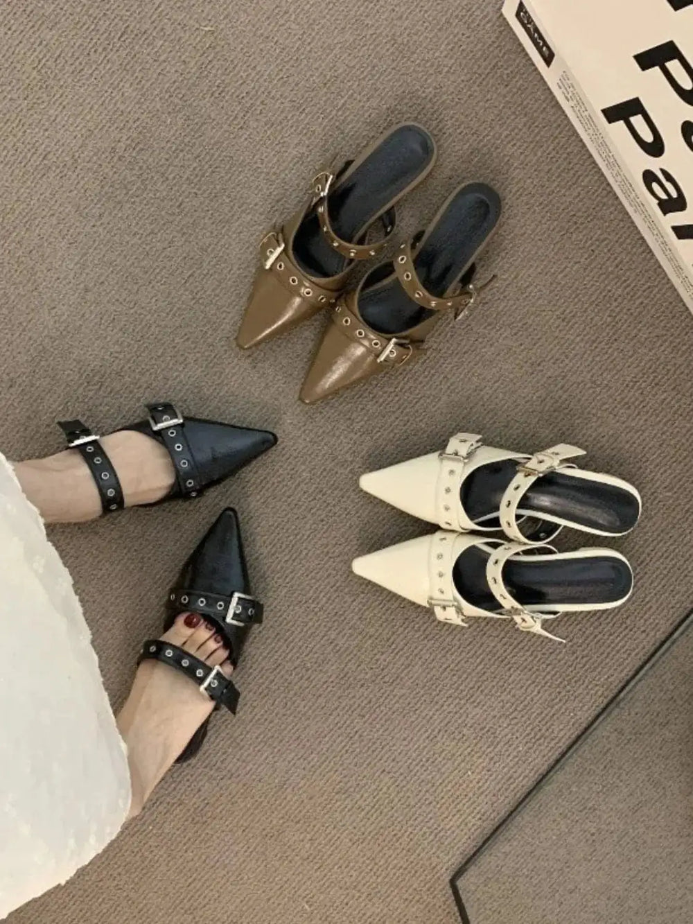 Point Toe Eyelet Buckle Sandals - Trendsi