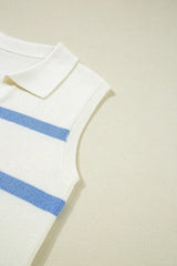 Stripe Split V Neck Collared Ribbed Sweater Vest - Trendsi - Flyclothing LLC