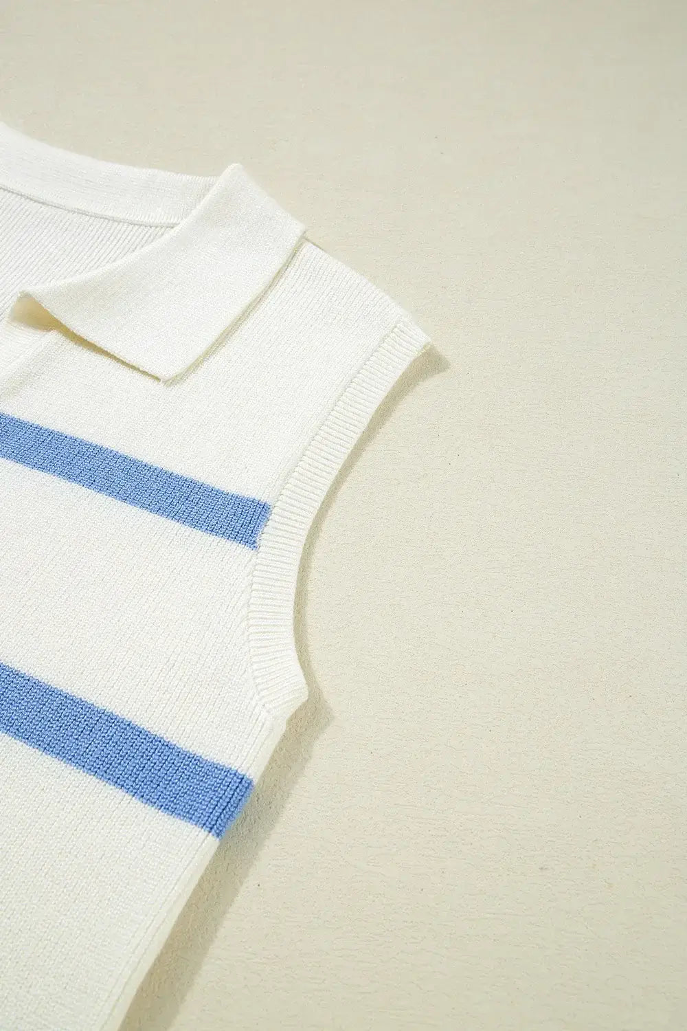 Stripe Split V Neck Collared Ribbed Sweater Vest - Trendsi - Flyclothing LLC
