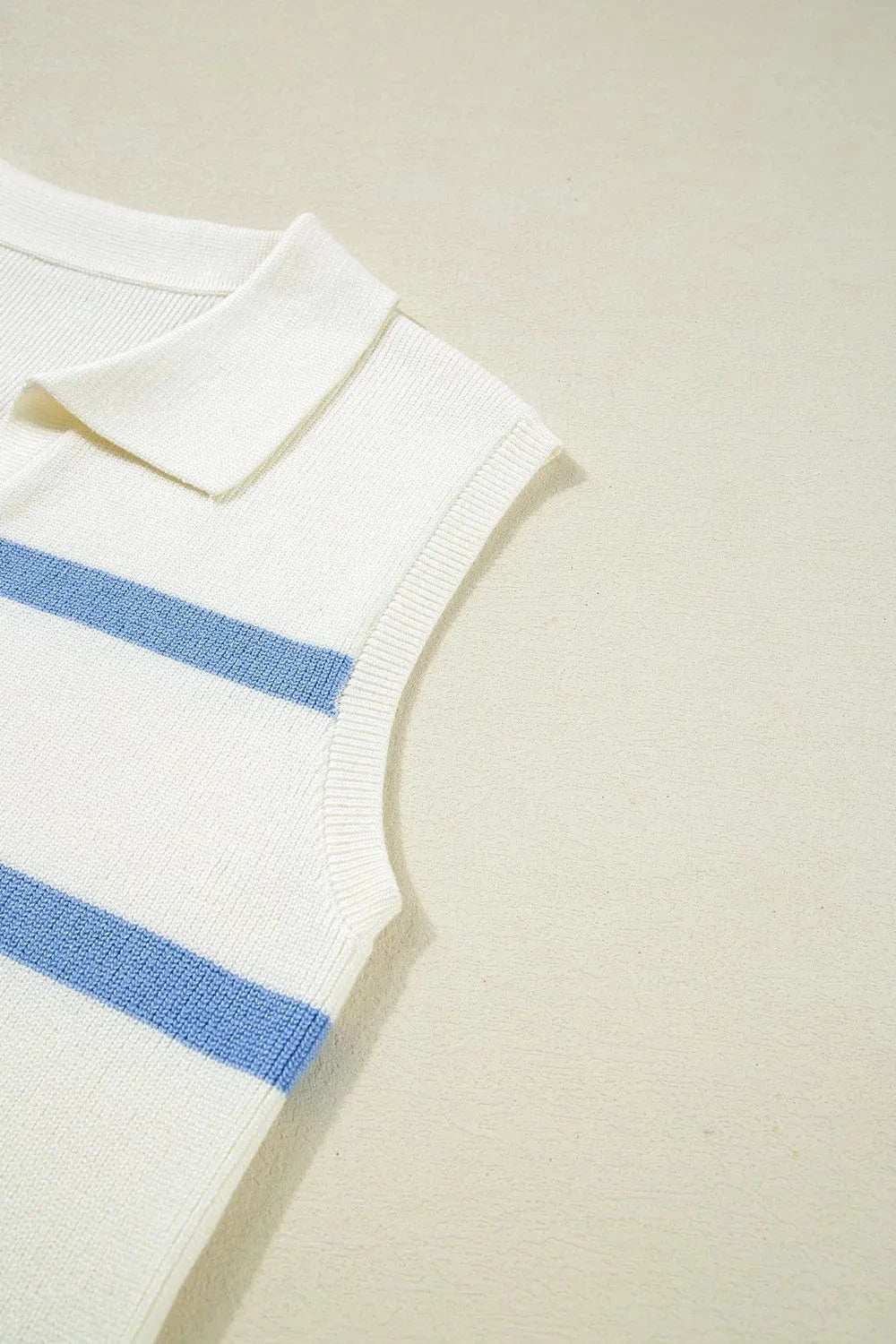 Stripe Split V Neck Collared Ribbed Sweater Vest - Trendsi - Flyclothing LLC