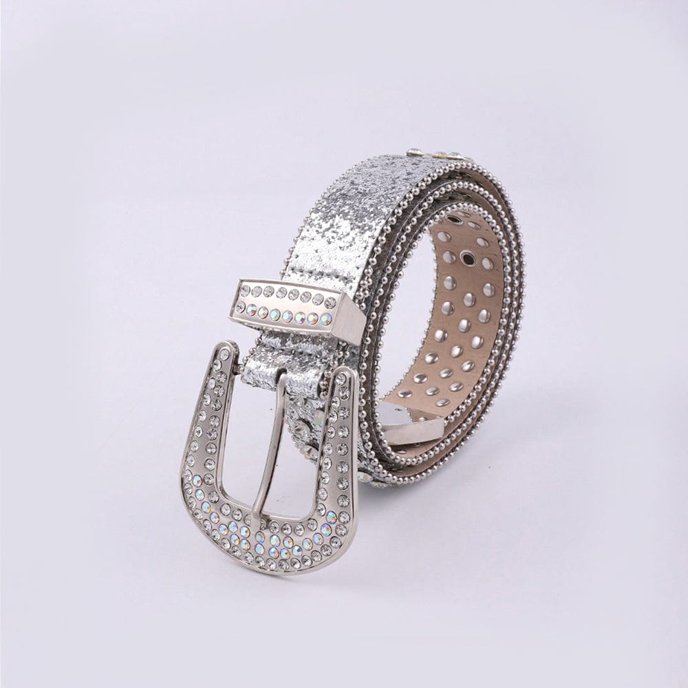PU Leather Rhinestone Belt - Trendsi
