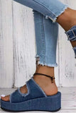 Raw Hem Wedge Buckle Sandals - Trendsi - Flyclothing LLC