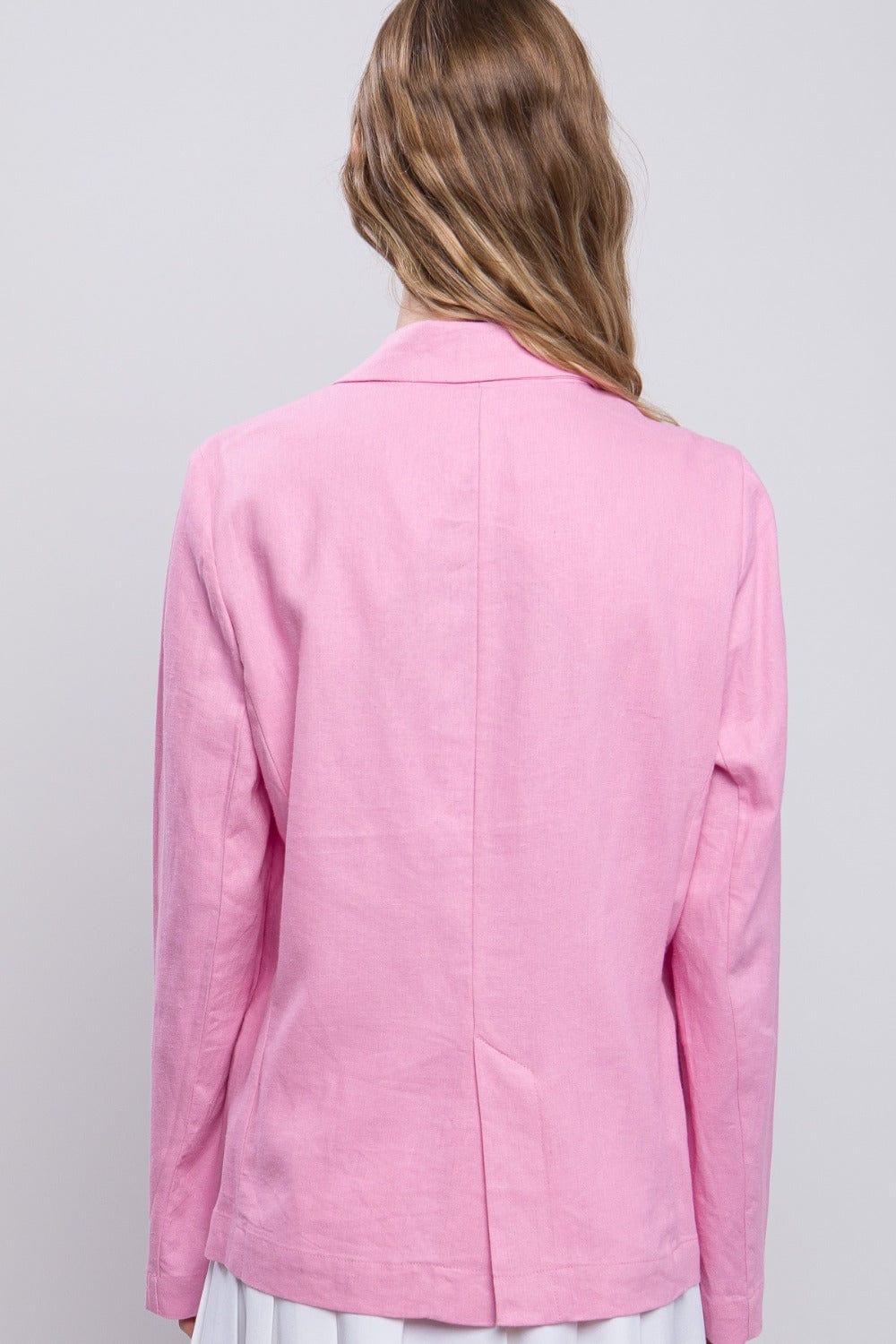 Love Tree One-Button Long Sleeve Linen Blazer - Trendsi