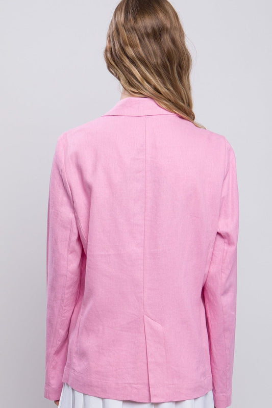 Love Tree One-Button Long Sleeve Linen Blazer - Trendsi