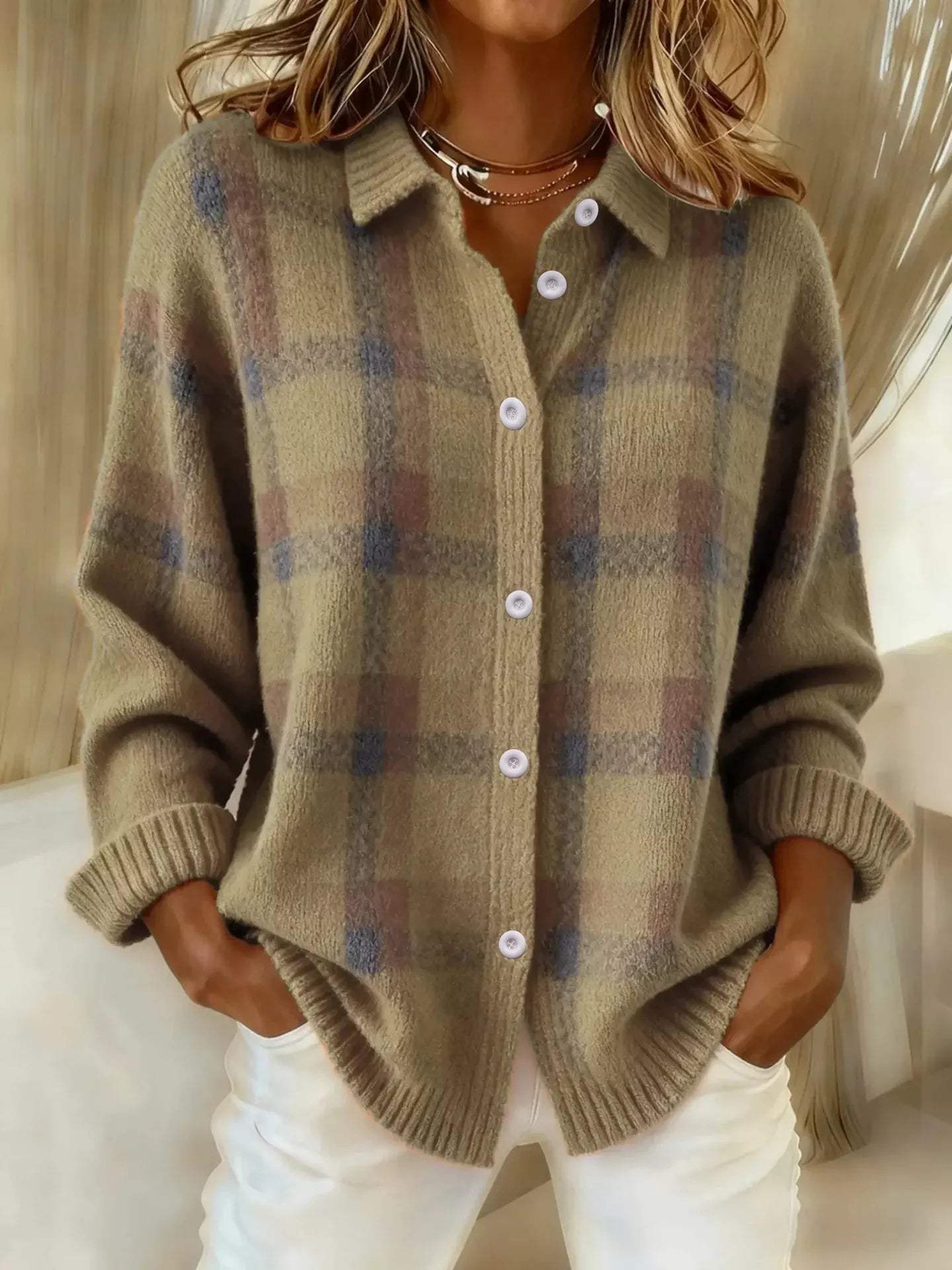 Plaid Button-Up Cardigan - Trendsi - Flyclothing LLC