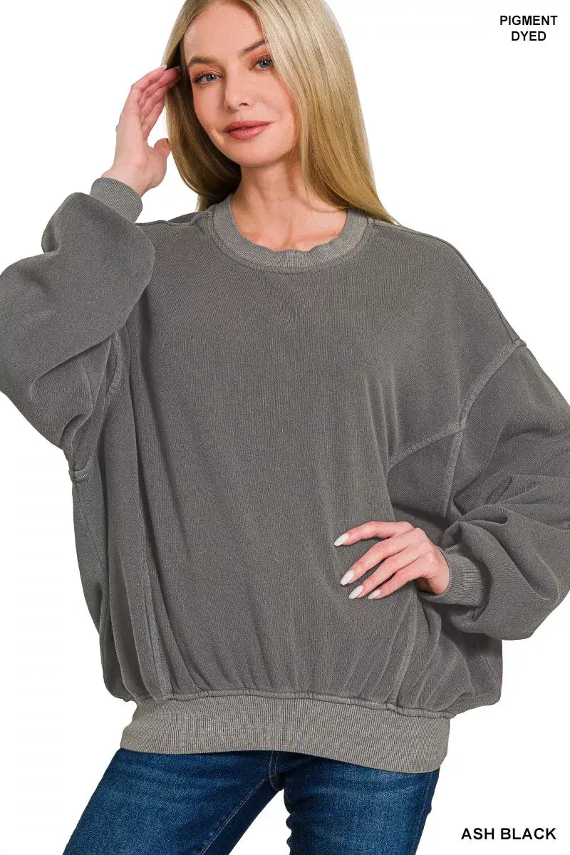 Zenana Soft Fleece Pigment Dye Pullover - Trendsi - Flyclothing LLC
