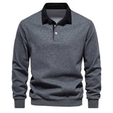 Men's Quarter Button Collared Neck Long Sleeve Polo - Trendsi - Flyclothing LLC