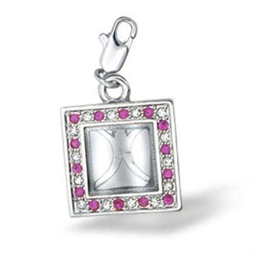 43502 - Rhodium Brass Pendant with Top Grade Crystal in Rose - Alamode - Flyclothing LLC