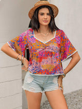 Ruched Printed Half Sleeve Blouse - Trendsi - Flyclothing LLC