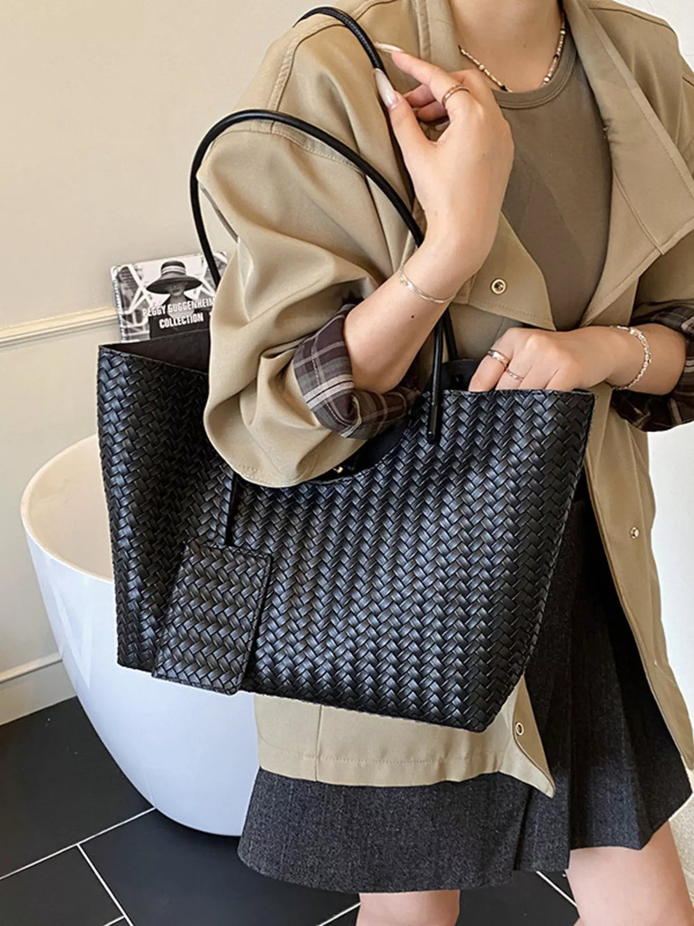 Woven Texture Large Capacity Tote Bag - Trendsi - Flyclothing LLC