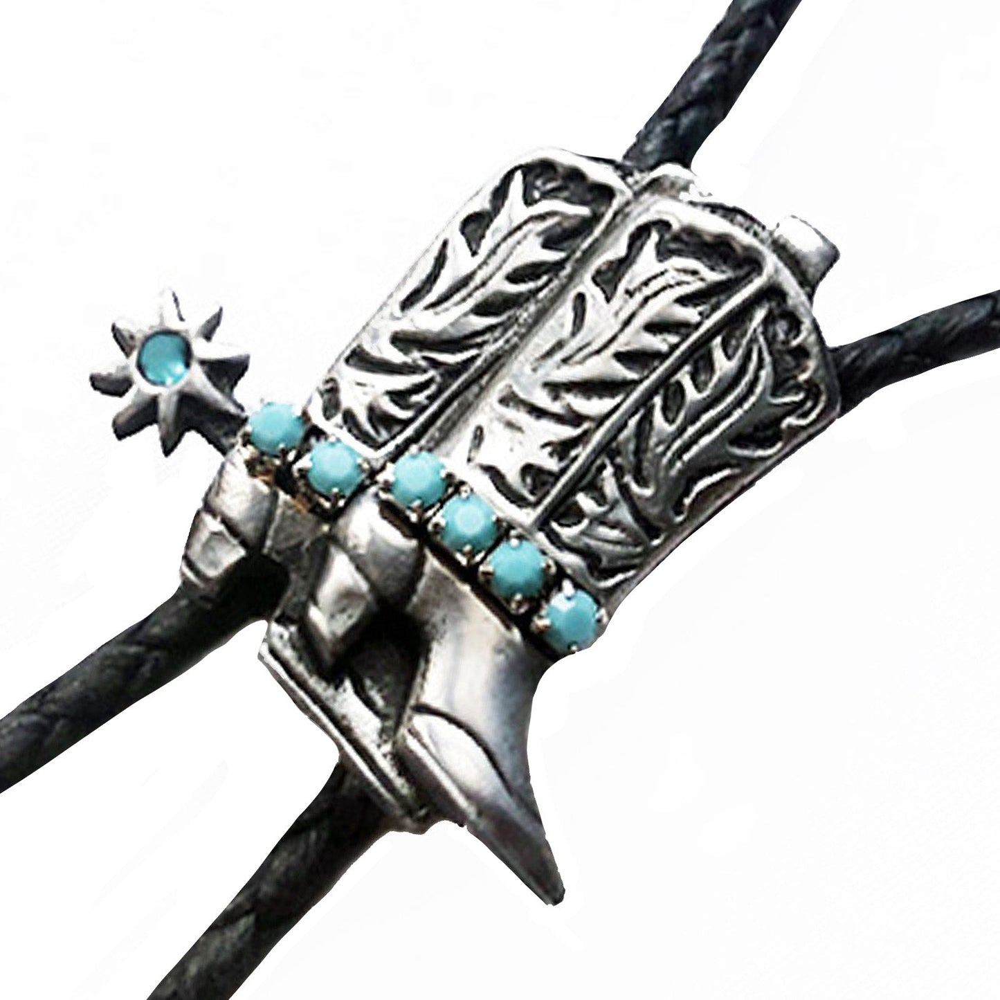 Rockmount Ranch Wear Silver Cowboy Boots with Turquoise Inlay Western Bolo Tie - Rockmount Clothing - Flyclothing LLC