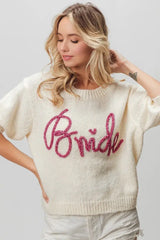 BiBi Metallic Letter Short Puff Sleeve Hairy Sweater - Trendsi - Flyclothing LLC