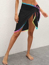 Rainbow Pompom Trim Swim Skirt - Trendsi - Flyclothing LLC
