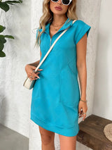 Texture Half Zip Cap Sleeve Mini Dress - Trendsi - Flyclothing LLC