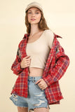 VERY J Contrast Plaid Raw Detail Shirt - Trendsi