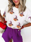 Sequin Pumpkin Witch Halloween Tee - Trendsi - Flyclothing LLC