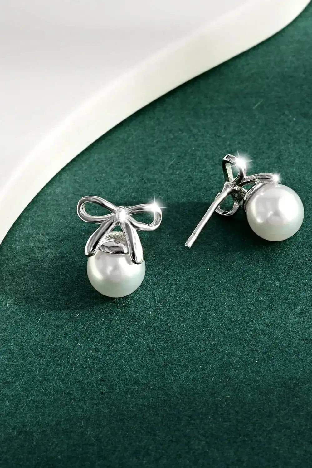 925 Sterling Silver Pearl Bow Earrings - Trendsi