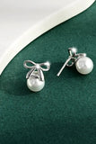 925 Sterling Silver Pearl Bow Earrings - Trendsi