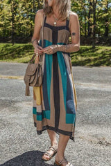 Color Block Square Neck Wide Strap Dress - Trendsi - Flyclothing LLC