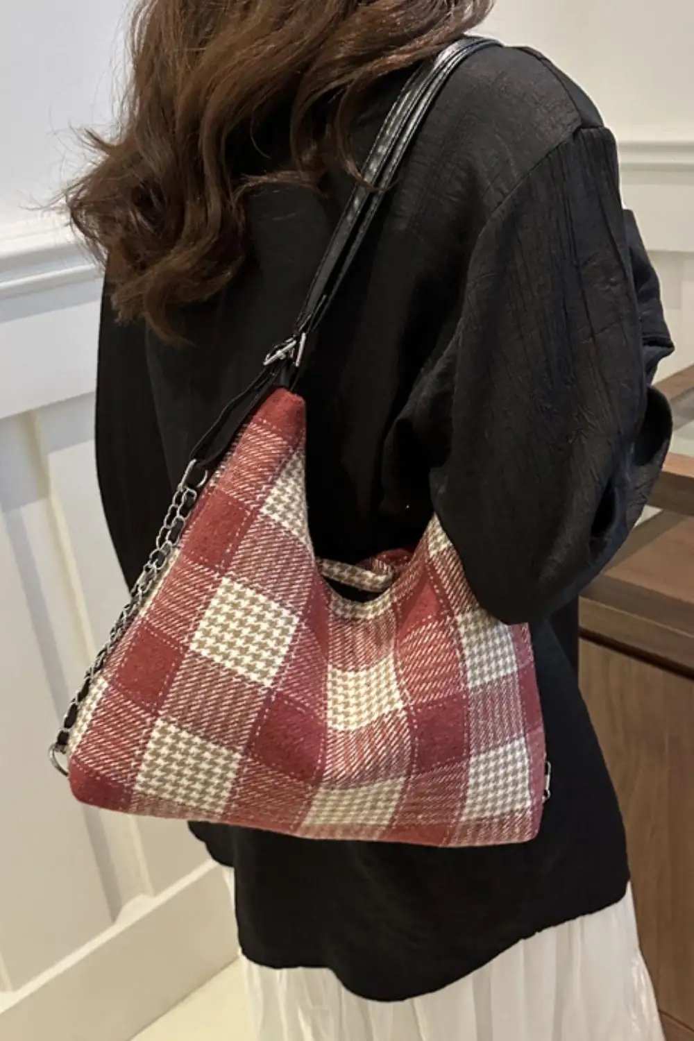 Plaid Adjustable Strap Handbag - Trendsi - Flyclothing LLC