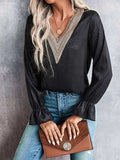 V-Neck Flounce Sleeve Blouse - Trendsi - Flyclothing LLC