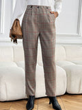 Perfee Plaid Straight Pants with Pockets - Trendsi