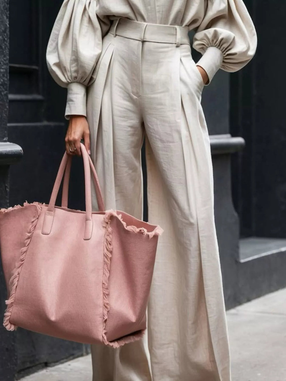 Lantern Sleeve Shirt and Wide Leg Pants Set - Trendsi - Flyclothing LLC