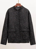 Sequin Detail Pocketed Long Sleeve Jacket - Trendsi