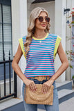Contrast Striped Round Neck T-Shirt - Trendsi - Flyclothing LLC
