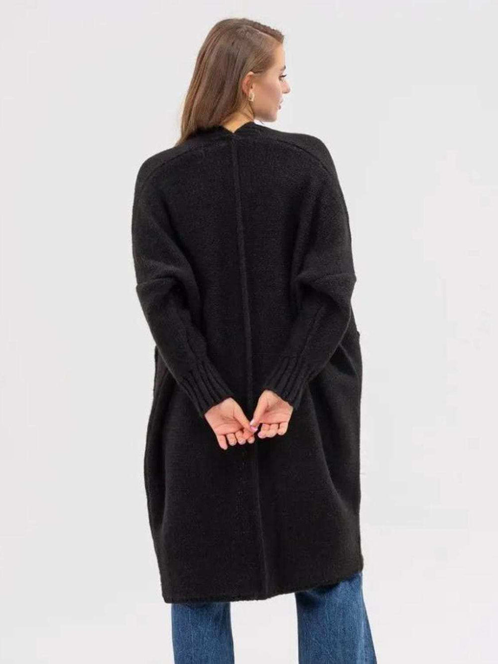 Pocketed Open Front Long Sleeve Longline Cardigan - Trendsi - Flyclothing LLC