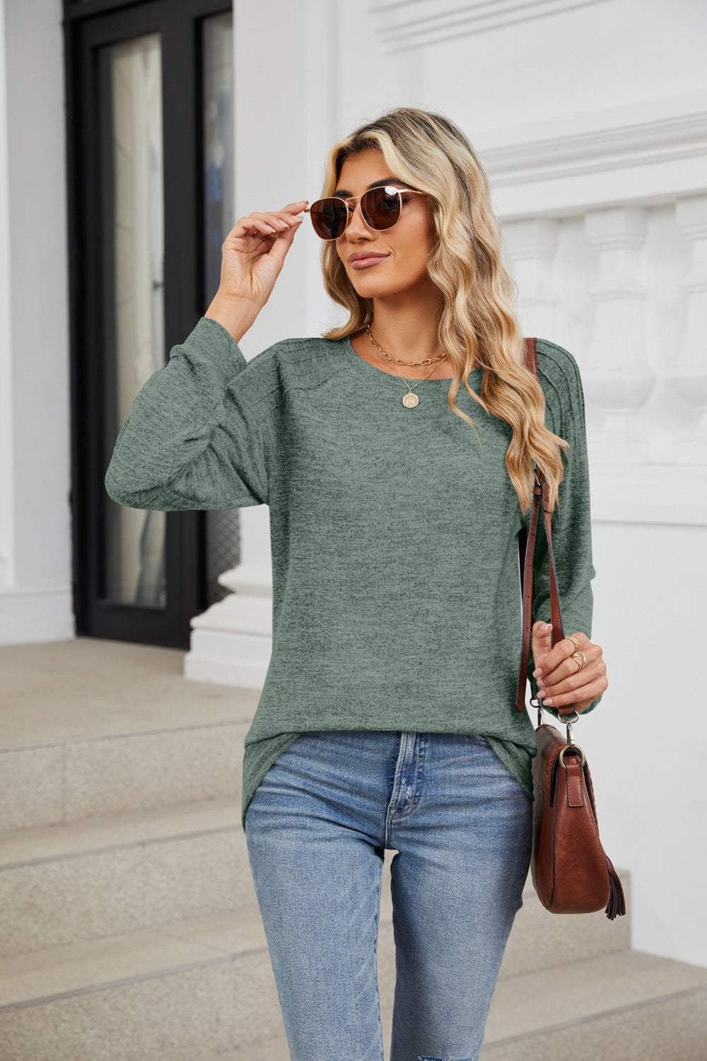 Round Neck Long Sleeve T-Shirt - Trendsi - Flyclothing LLC