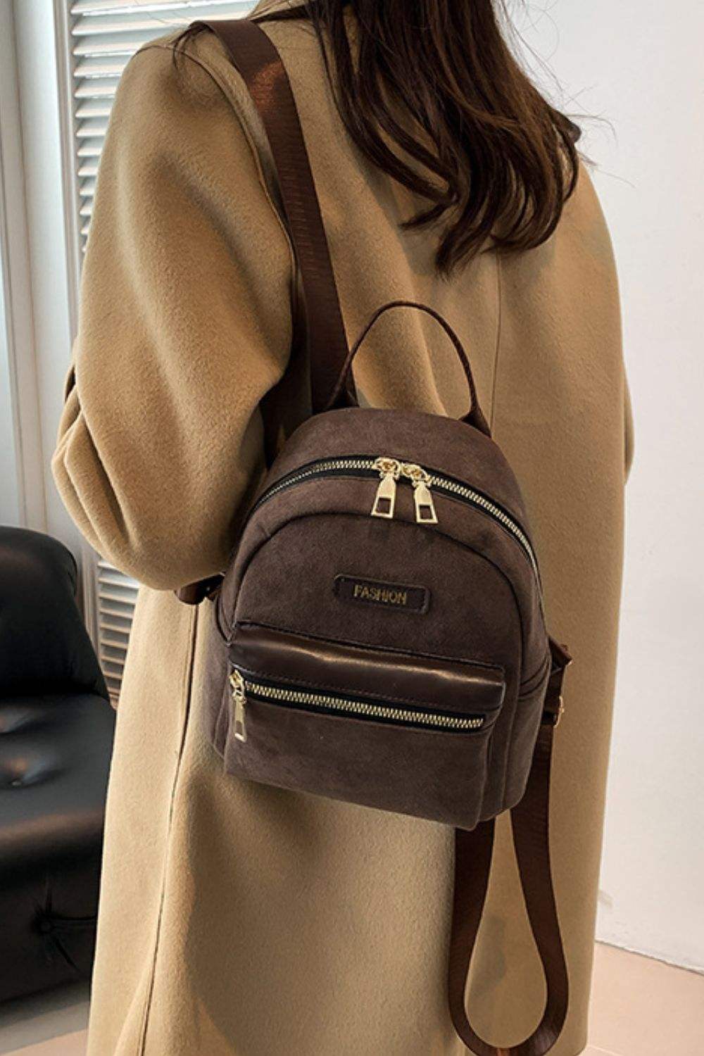 Suede Adjustable Strap Backpack Bag - Trendsi - Flyclothing LLC