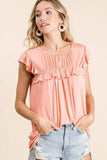 BiBi Jersey Knit Gathered Top with Ruffles - Trendsi - Flyclothing LLC