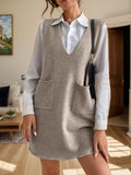 V-Neck Sleeveless Sweater Dress with Pockets - Trendsi