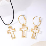 Cross Pendant Necklace & Hoop Earrings Jewelry Set - Trendsi - Flyclothing LLC