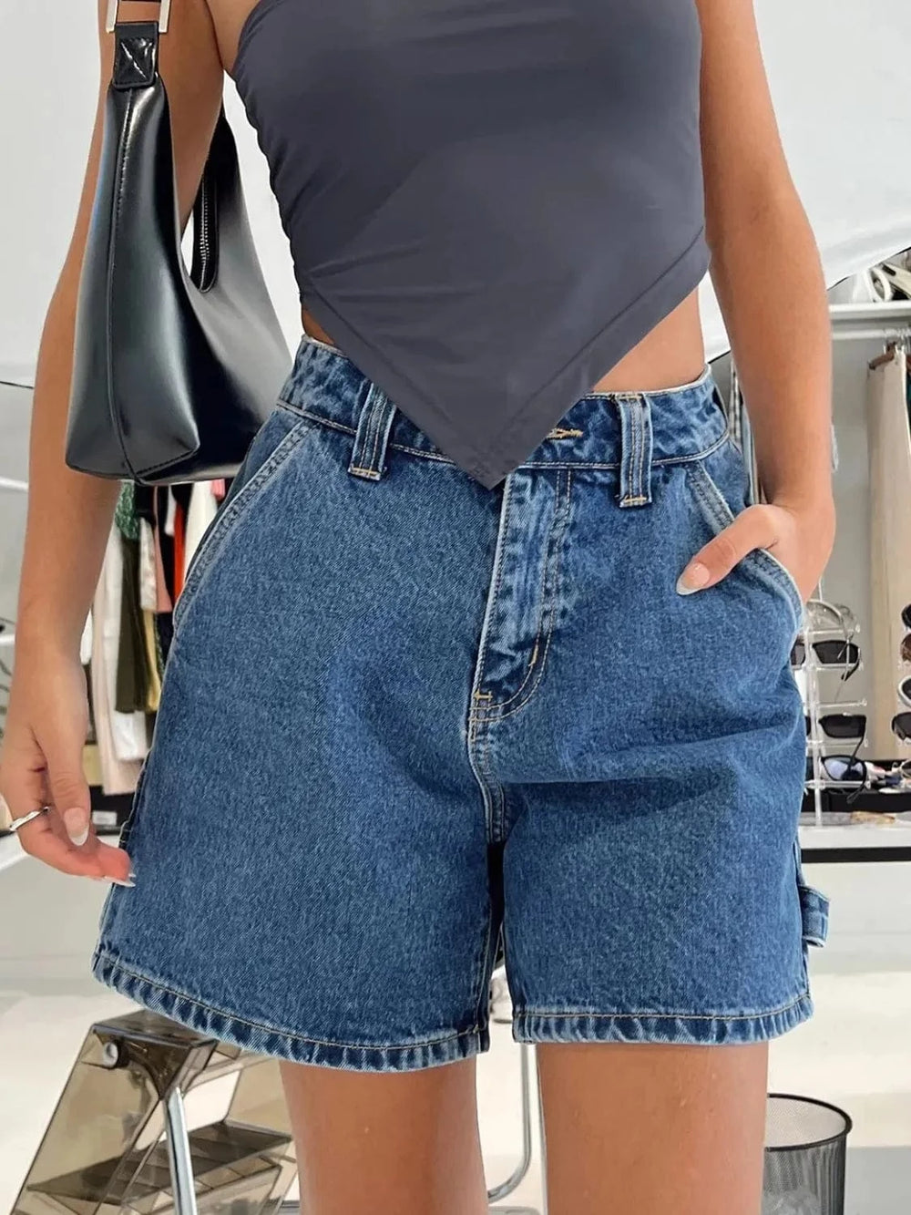 High Waist Denim Shorts - Trendsi