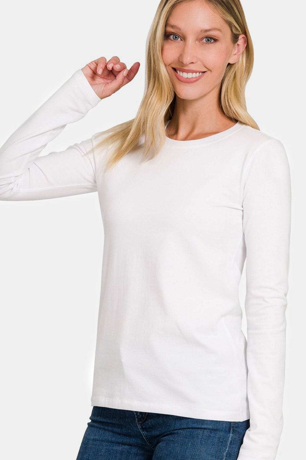 Zenana Full Size Solid Color Round Neck Long Sleeve T-Shirt - Trendsi - Flyclothing LLC