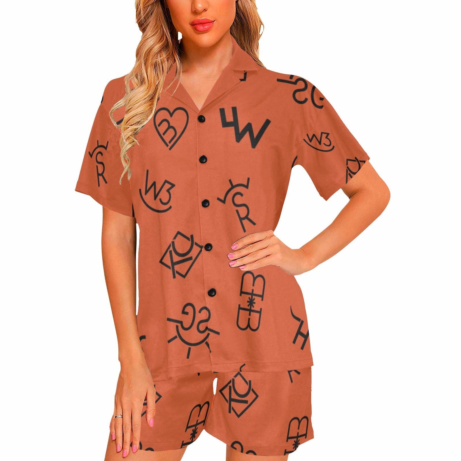 Baha Ranch Brown Cattle Brands Short Pajama Set