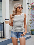 Striped Round Neck Tank - Trendsi
