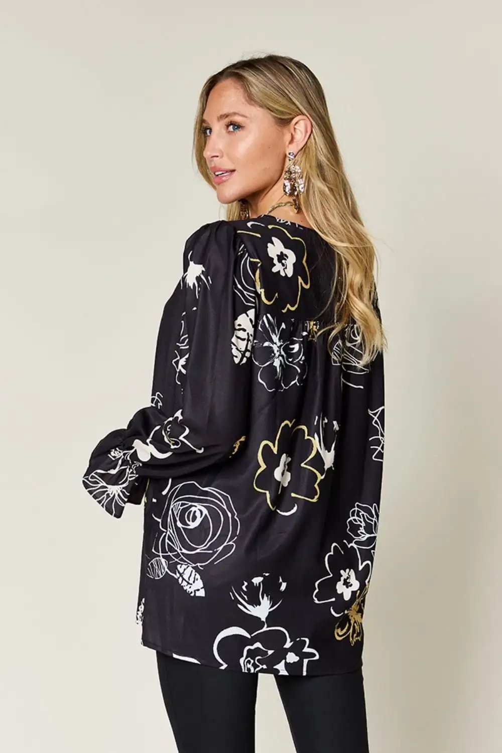 Double Take Full Size Printed Flounce Sleeve Blouse - Trendsi - Flyclothing LLC