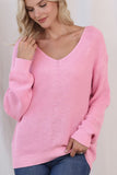V-Neck Drop Shoulder Sweater - Trendsi