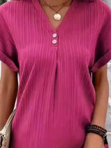 Full Size Casual V-Neck Short Sleeve Dress Plus Size - Trendsi - Flyclothing LLC