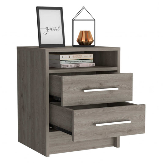 Light Grey Open Compartment Two Drawer Nightstand - Homeroots - Flyclothing LLC